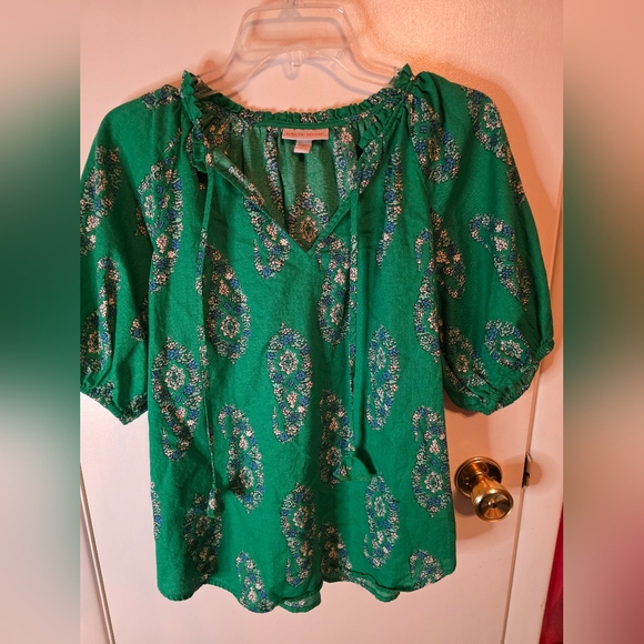 Knox Rose Women's Size Small Green Floral Short Sleeved Top GUC - Picture 1 of 9